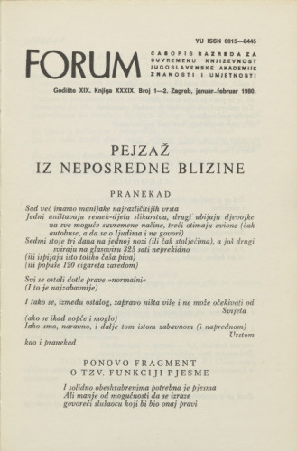 Pejzaž iz neposredne blizine / M. Slaviček