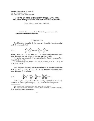 A note on the Chebyshev inequality and related inequalities for Fibonacci numbers / Vera Čuljak, Josip Pečarić