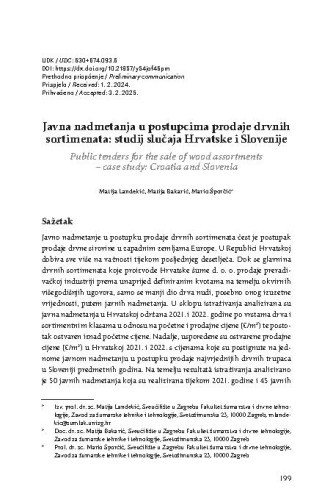 Javna nadmetanja prodaje drvnih sortimenata: studij slučaja Hrvatske i Slovenije
/ Matija Landekić, Matija Bakarić, Mario Šporčić
