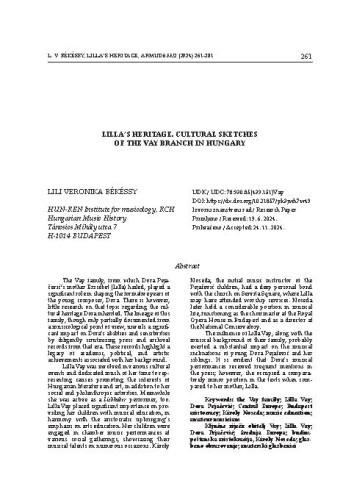  Lilla’s Heritage. Cultural Sketches of the Vay Branch in Hungary / Lili Veronika Békéssy