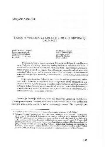Tragovi Vulkanova kulta u rimskoj provinciji Dalmaciji / Mirjana Sanader