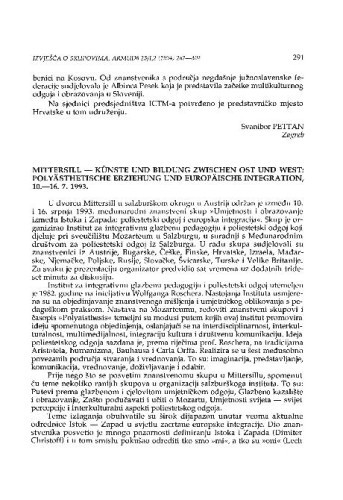 Künste und Bildung zwischen Ost und West: Polyästhetische Erziehung und Europäische Integration, Mittersill, 10.-16. 7. 1993.. / Svanibor Pettan