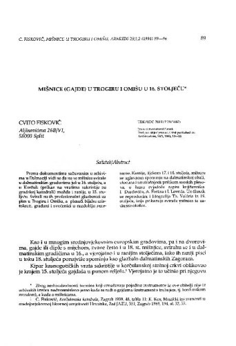 Mišnice (gajde) u Trogiru i Omišu u 16 stoljeću / Cvito Fisković