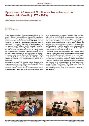 Symposium 45 Years of Continuous Neurotransmitter Research in Croatia (1978 - 2023)
 : under the auspices of the Croatian Academy of Sciences and Arts : News & Education / Lidija Bach-Rojecky