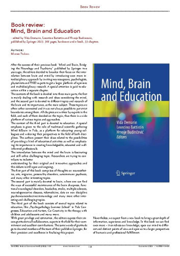Mind, Brain and Education - edited by Vida Demarin, Leontino Batisttin and Hrvoje Budinčević, published by Springer 2023.
 : Book Review / Marko Pećina
