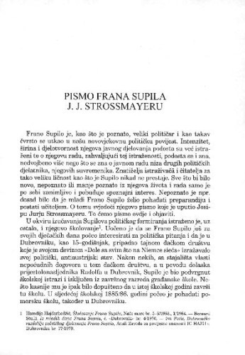 Pismo Frana Supila J. J. Strossmayeru / Ivo Perić
