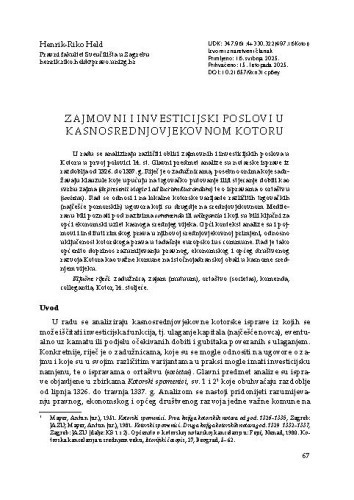 Zajmovni i investicijski poslovi u kasnosrednjovjekovnom Kotoru / Henrik-Riko Held
