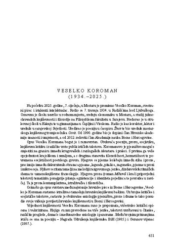 Veselko Koroman (1934. - 2025.) : [nekrolog] / Krešimir Bagić