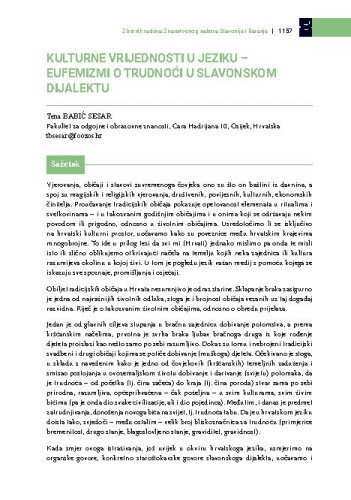 Kulturne vrijednosti u jeziku - eufemizmi o trudnoći u slavonskom dijalektu / Tena Babić Sesar