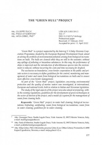The “Green Hull” Project / Giuseppe Duca, Paola d’Alberton, Mitja Grbec