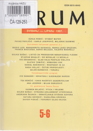God. 36(1997), knj. 69, br. 5/6 (svibanj/lipanj) / glavni i odgovorni urednik Slavko Mihalić ; urednik Dubravko Jelčić