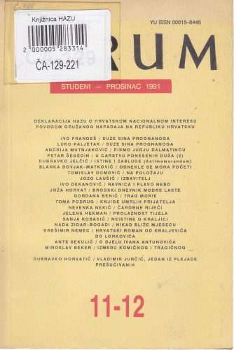 God. 30(1991), knj. 62, br. 11-12 (studeni-prosinac) / glavni i odgovorni urednik Slavko Mihalić ; urednik Dubravko Jelčić