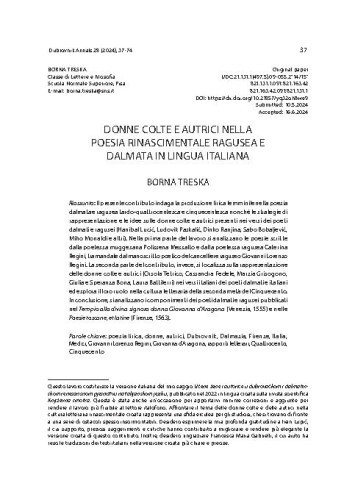 Donne colte e autrici nella poesia rinascimentale ragusea e dalmata in lingua italiana / Borna Treska