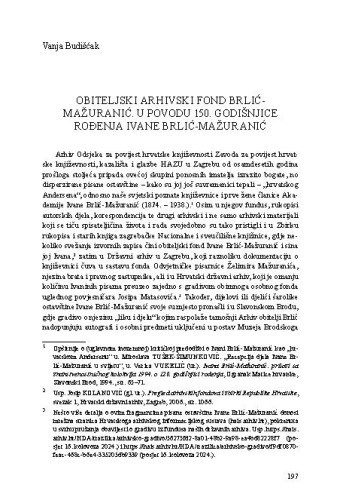 Obiteljski arhivski fond Brlić-Mažuranić. U povodu 150. godišnjice rođenja Ivane Brlić-Mažuranić / Vanja Budišćak