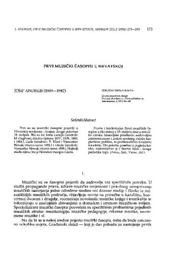 Prvi muzički časopisi u Hrvatskoj / Josip Andreis
