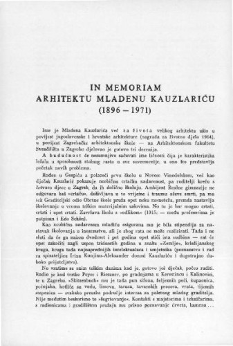 In memoriam arhitektu Mladenu Kauzlariću (1896-1971) / Sena Sekulić-Gvozdanović