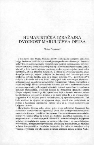 Humanistička izražajna dvojnost Marulićeva opusa