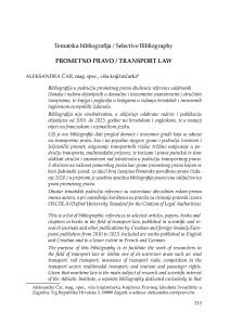 Prometno pravo = Transport Law : tematska bibliografija = Selective Bibliography / Aleksandra Čar