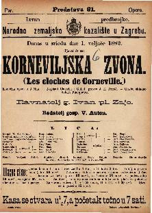 Korneviljska zvona : komična opera u 3 čina / glasbu skladao Robert Planquette  =  Les cloches de Corneville