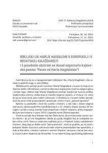 Biblijski lik Marije Magdalene u europskoj i u hrvatskoj književnosti : (S posebnim obzirom na dosad nepoznatu kajkavsku poemu „Pesen od Marie Magdaleine“) / Ivan Zvonar