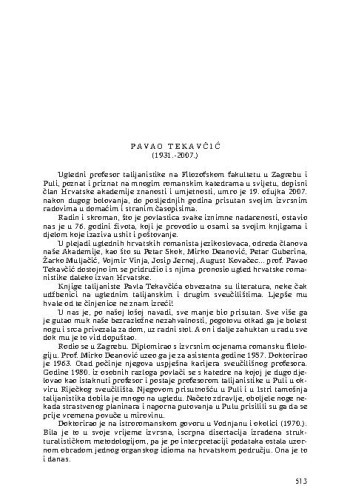Pavao Tekavčić (1931.-2007.) : [nekrolog] / Petar Šimunović