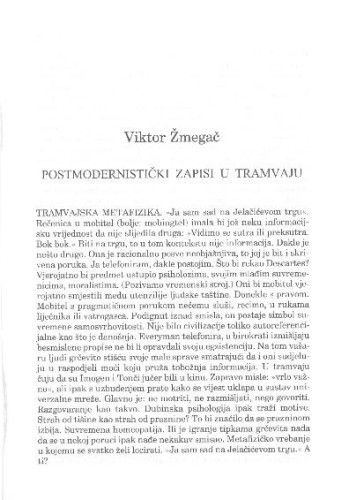 Postmodernistički zapisi u tramvaju / Viktor Žmegač