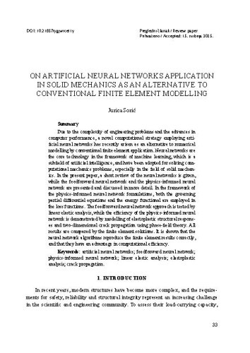 On artificial neural networks application in solid mechanics as an alternative to conventional finite element modelling / Jurica Sorić