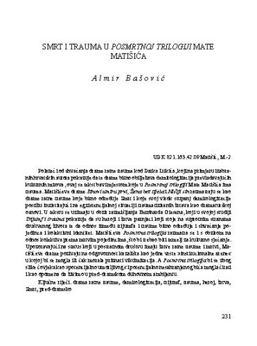 Smrt i trauma u Posmrtnoj trilogiji Mate Matišića / Almir Bašović