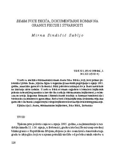Beara Ivice Đikića, dokumentarni roman na granici fikcije i stvarnosti / Mirna Sindičić Sabljo
