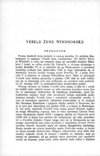 Vesele žene Windsorske : predgovor / J. Torbarina