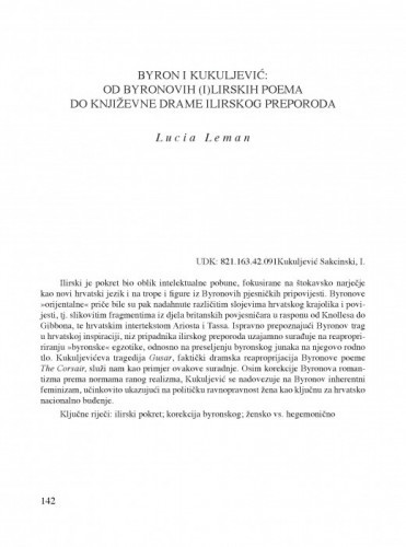 Byron i Kukuljević: od Byronovih (i)lirskih poema do književne drame ilirskog preporoda / Lucia Leman