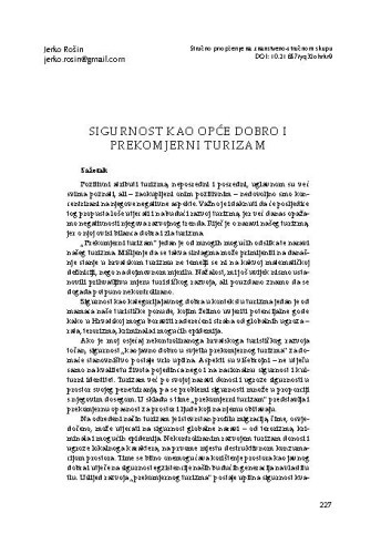 Sigurnost kao opće dobro i prekomjerni turizam / Jerko Rošin