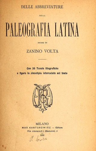 Delle abbreviature nella paleografia latina / Zanino Volta