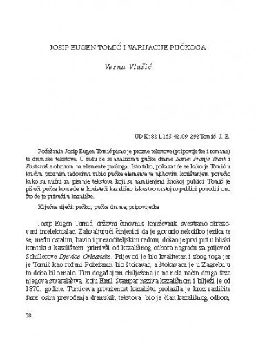 Josip Eugen Tomić i varijacije pučkoga / Vesna Vlašić