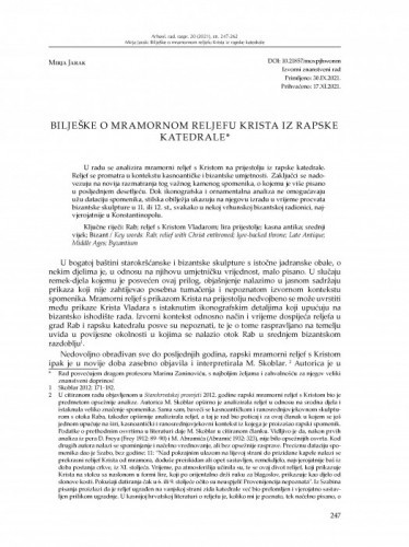 Bilješke o mramornom reljefu Krista iz rapske katedrale / Mirja Jarak