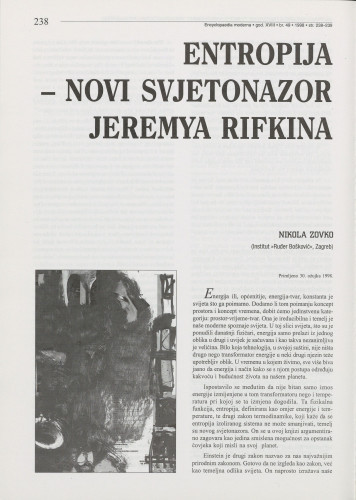 Entropija : novi svjetonazor Jeremya Rifkina / Nikola Zovko