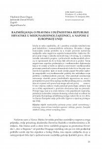 Razmišljanja o pravima i dužnostima Republike Hrvatske u međunarodnoj zajednici, a napose u Europskoj uniji / Vladimir-Đuro Degan