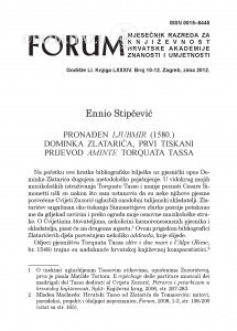 Pronađen Ljubmir (1580.) Dominka Zlatarića, prvi tiskani prijevod Aminte Torquata Tassa / Ennio Stipčević