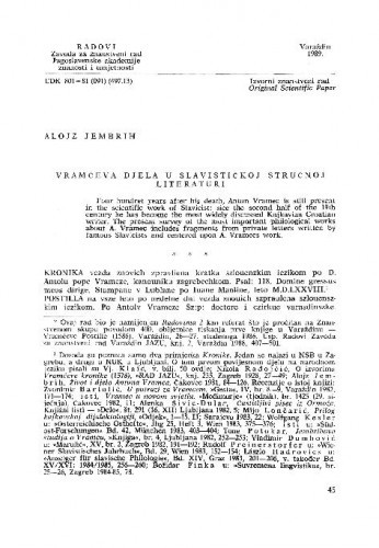 Vramčeva djela u slavističkoj stručnoj literaturi / Alojz Jembrih