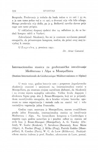 Internacionalna stanica za geobotaničko istraživanje Mediterana i alpa u Montpellieru / I. Horvat
