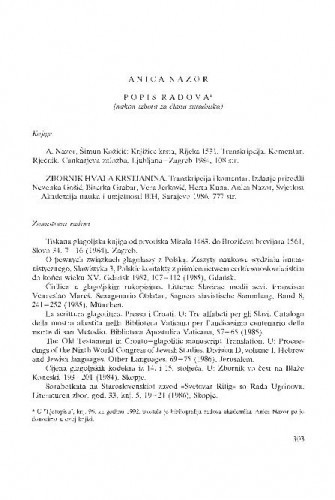 Anica Nazor : popis radova (nakon izbora za člana suradnika)