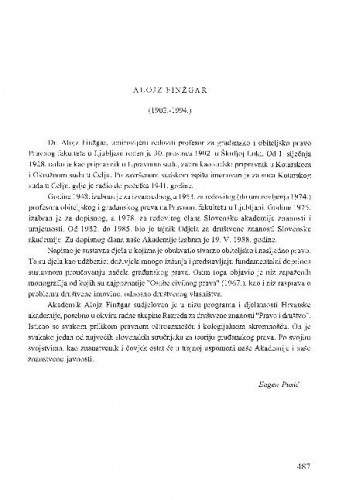 Alojz Finžgar : (1902.-1994.) / Eugen Pusić