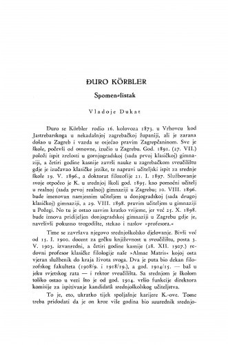 Đuro Körbler : spomen-listak / V. Dukat
