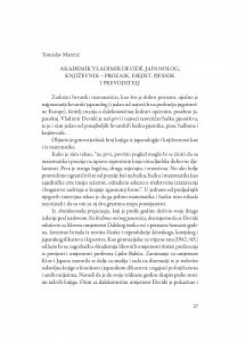 Akademik Vladimir Devidé, japanolog, književnik - prozaik, esejist, pjesnik i prevoditelj / Tomislav Maretić