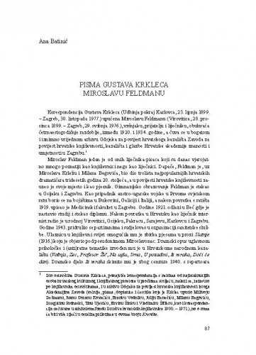 Pisma Gustava Krkleca Miroslavu Feldmanu / Ana Batinić