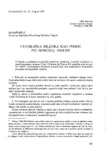 Etimološka bilješka kao pomoć pri semičkoj analizi / Ida Raffaelli