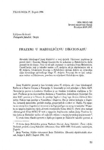 Frazemi u Habdelićevu dikcionaru / Ljiljana Kolenić