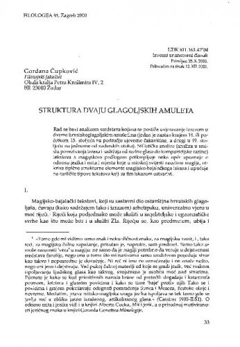Struktura dvaju glagoljskih amuleta / Gordana Čupković