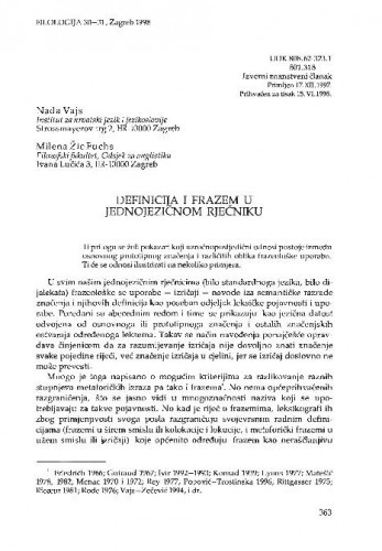 Definicija i frazem u jednojezičnom rječniku / Nada Vajs, Milena Žic Fuchs