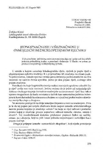 Jednoznačnost i višeznačnost u Osmojezičnom enciklopedijskom rječniku / Željko Klaić